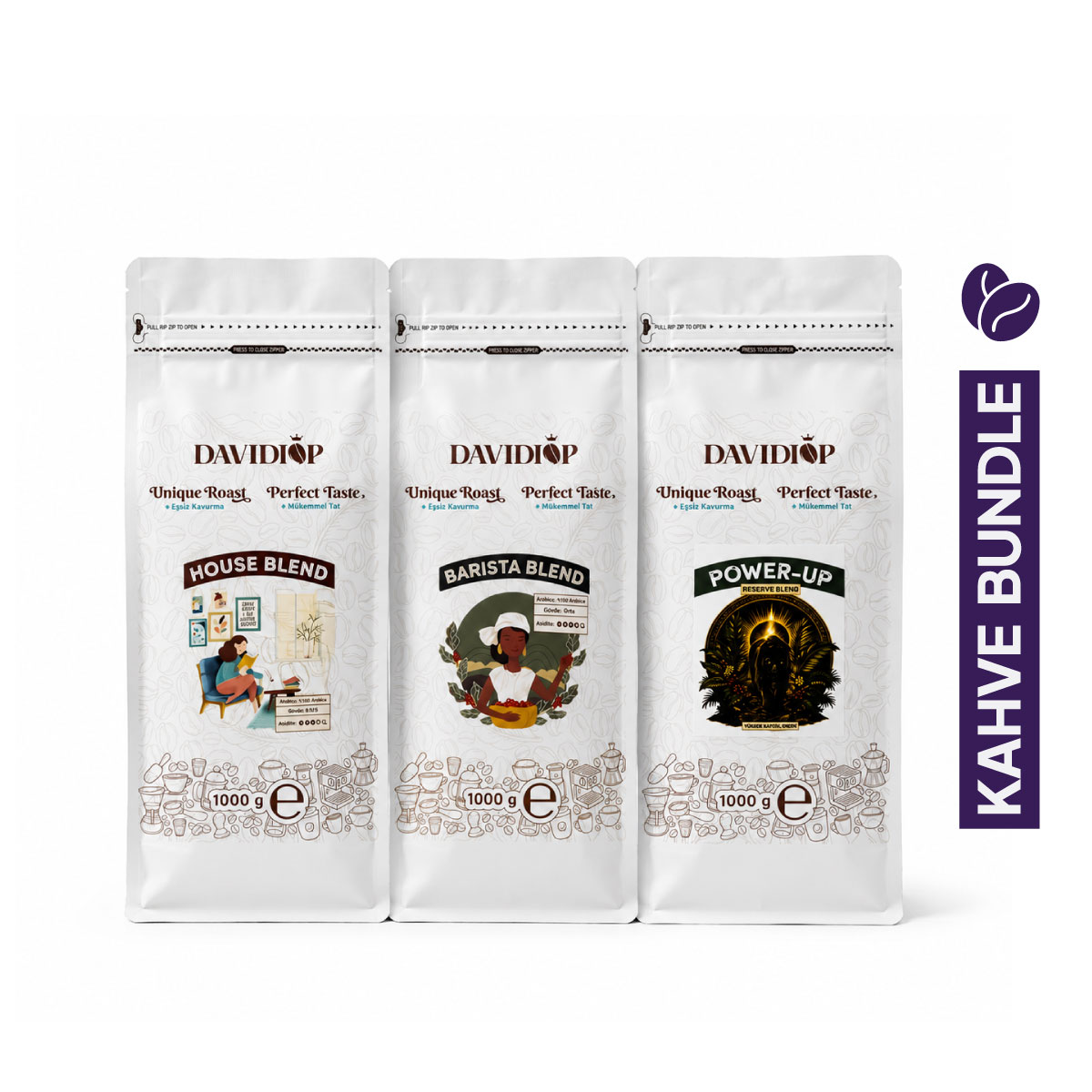 Davidiop House Blend + Barista Blend + Power-Up Reserve Blend | 3*1000 gr.